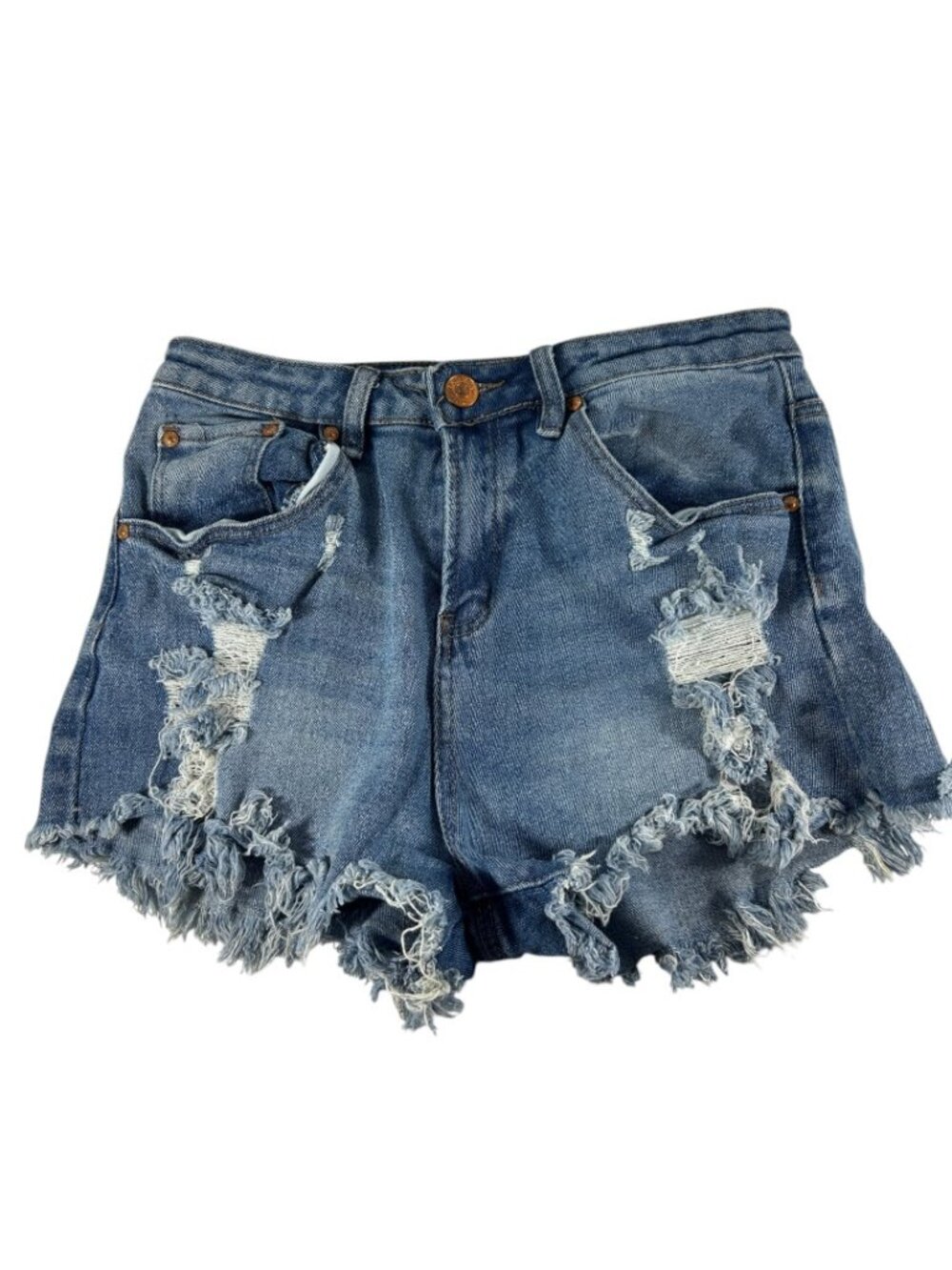 Almost Famous Y2K Blue Denim Distressed Cut Off Booty Shorts Junior Size 7